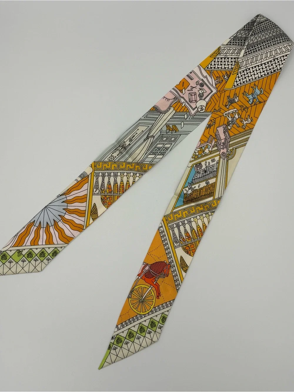 Hermes Objets de Curiosite Twilly Yellow Gris Bleu Miel Silk Ribbon - Picture 2 of 6